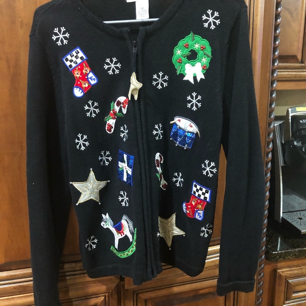 Vintage sequined zippered sweater/petite medium